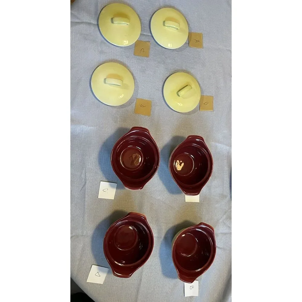 Vintage‎ Hull Oven Proof 5.5 inch Casserole Dish w/ Lids- (4) yellow/burgundy